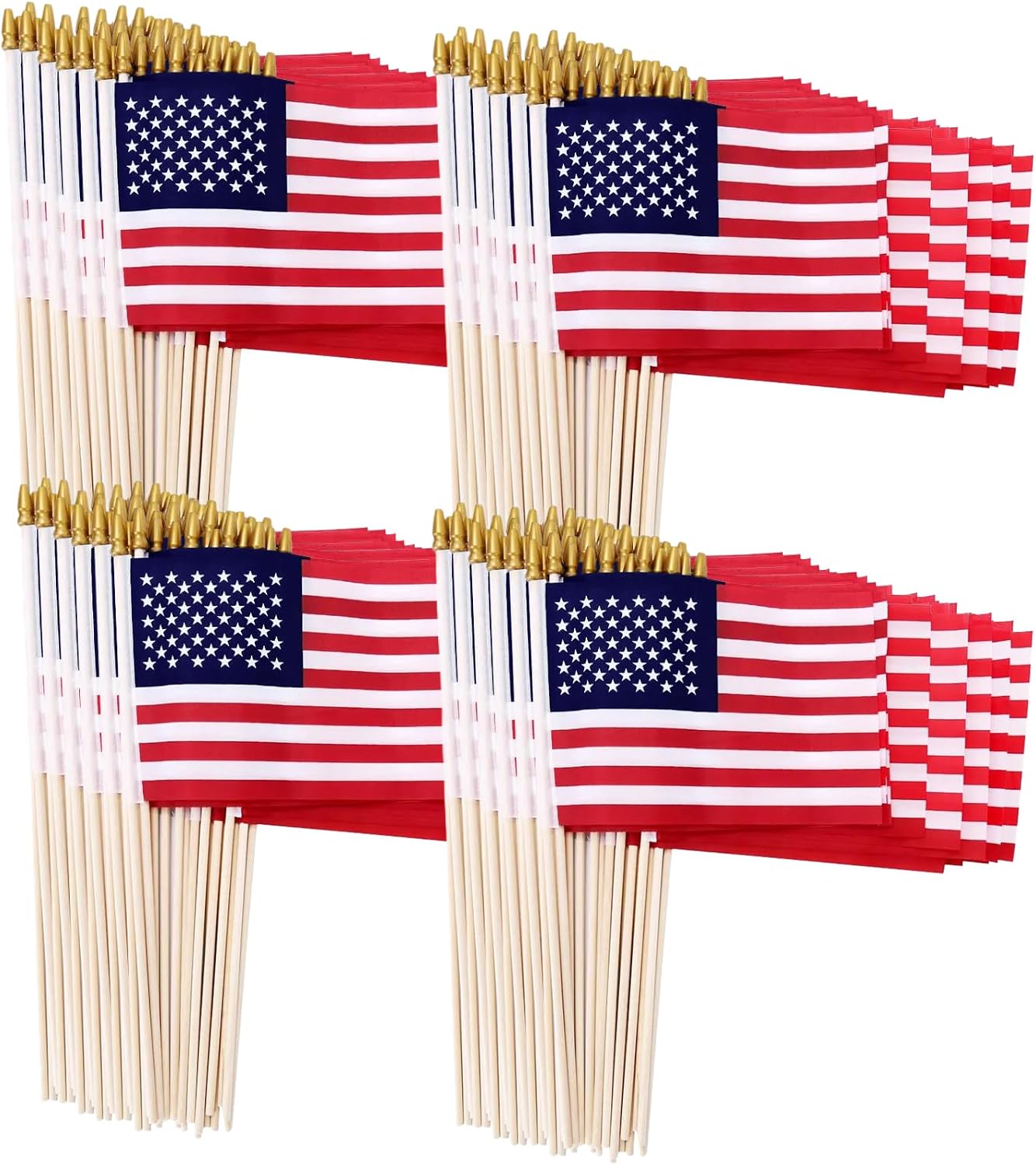200 Pack Small American Flags on Stick, 4x6 Inch Small US Flags/Mini American Handheld Flags with Kid-Safe Spear Top, 4th of July,Independence Day, Outdoor,Memorial Day Decorations