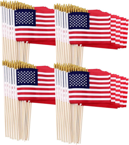 200 Pack Small American Flags on Stick, 4x6 Inch Small US Flags/Mini American Handheld Flags with Kid-Safe Spear Top, 4th of July,Independence Day, Outdoor,Memorial Day Decorations