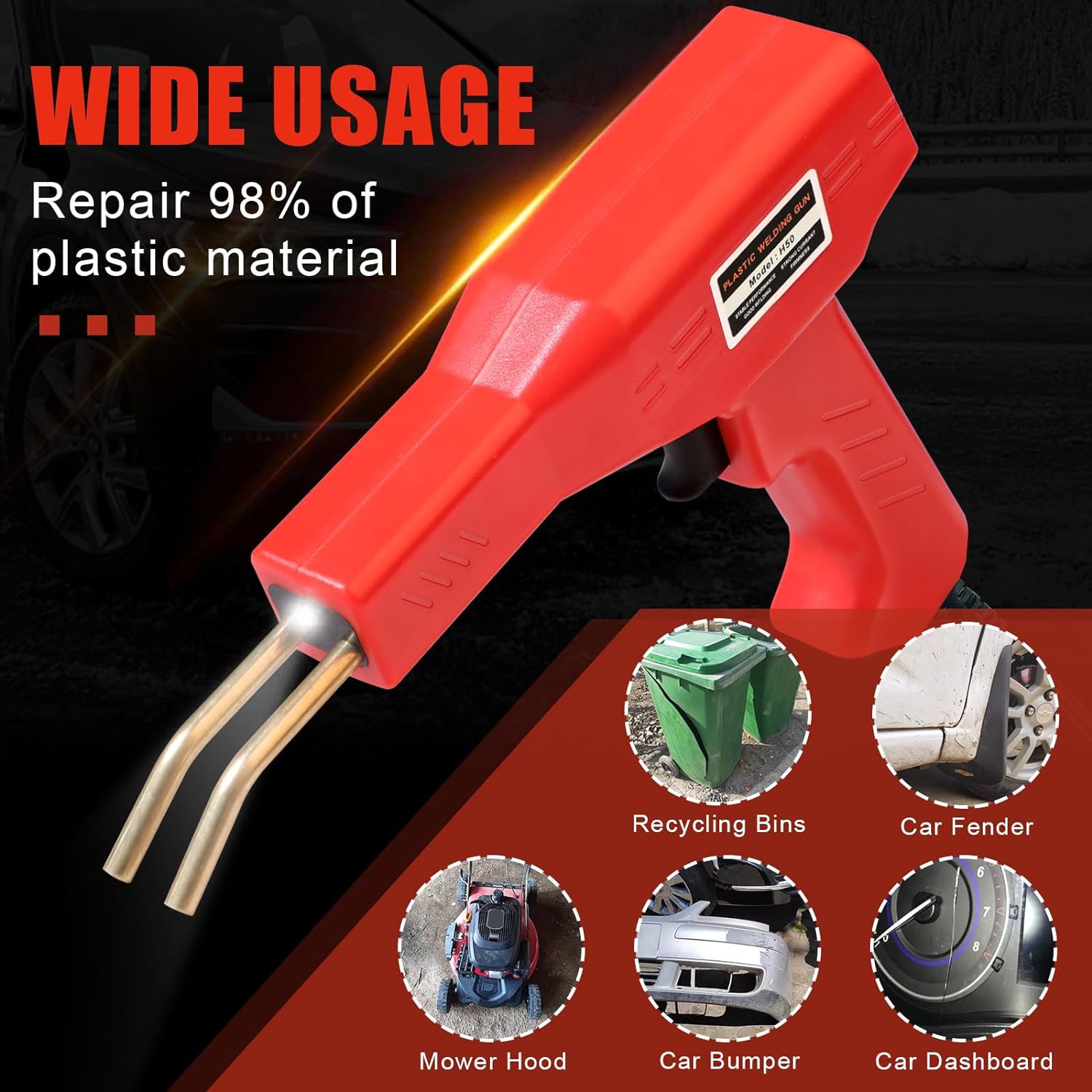 ATOLS Upgraded Plastic Welder, 1000PCS Staples, Pure Copper Transformer, Rapid Heating, Plastic Welding Kit, Hot Stapler Kit, Plastic Welder Gun Kit, Car Bumper Repair Kit, Plastic Repair Kit(Red)