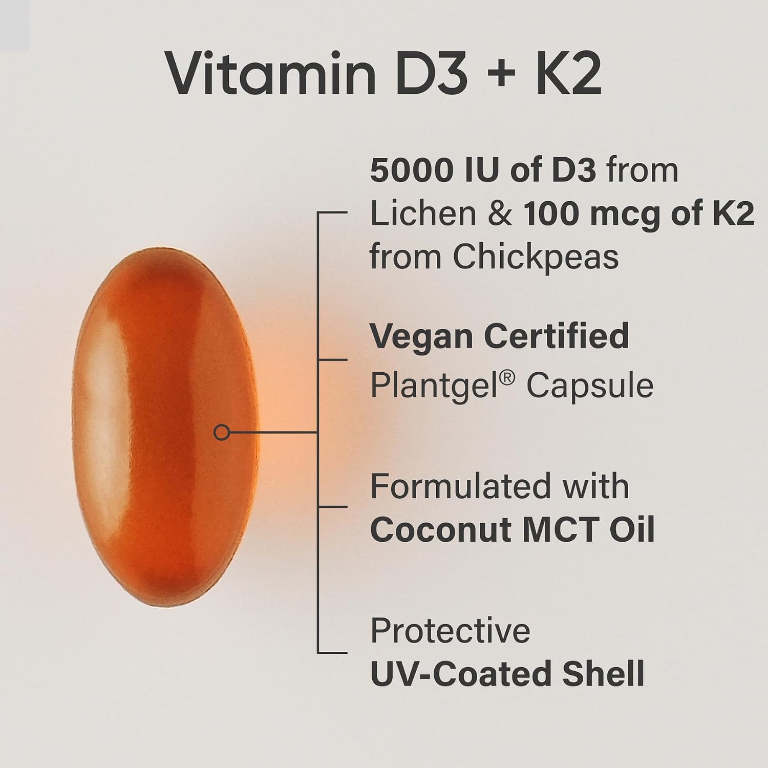 Sports Research® Vegan Vitamin D3 + K2 w/Coconut Oil, 60 Count Plantgels™
