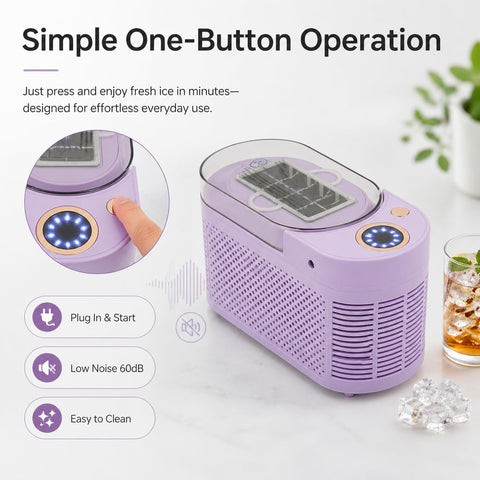 Portable Ice Maker Machine, Mini Cube Maker, Dual Power Fast Ice Making, 12V Car Compatibility, 8 Ice Cubes in 10 Minutes for Home, Office, Camping, Travel Use (Purple)