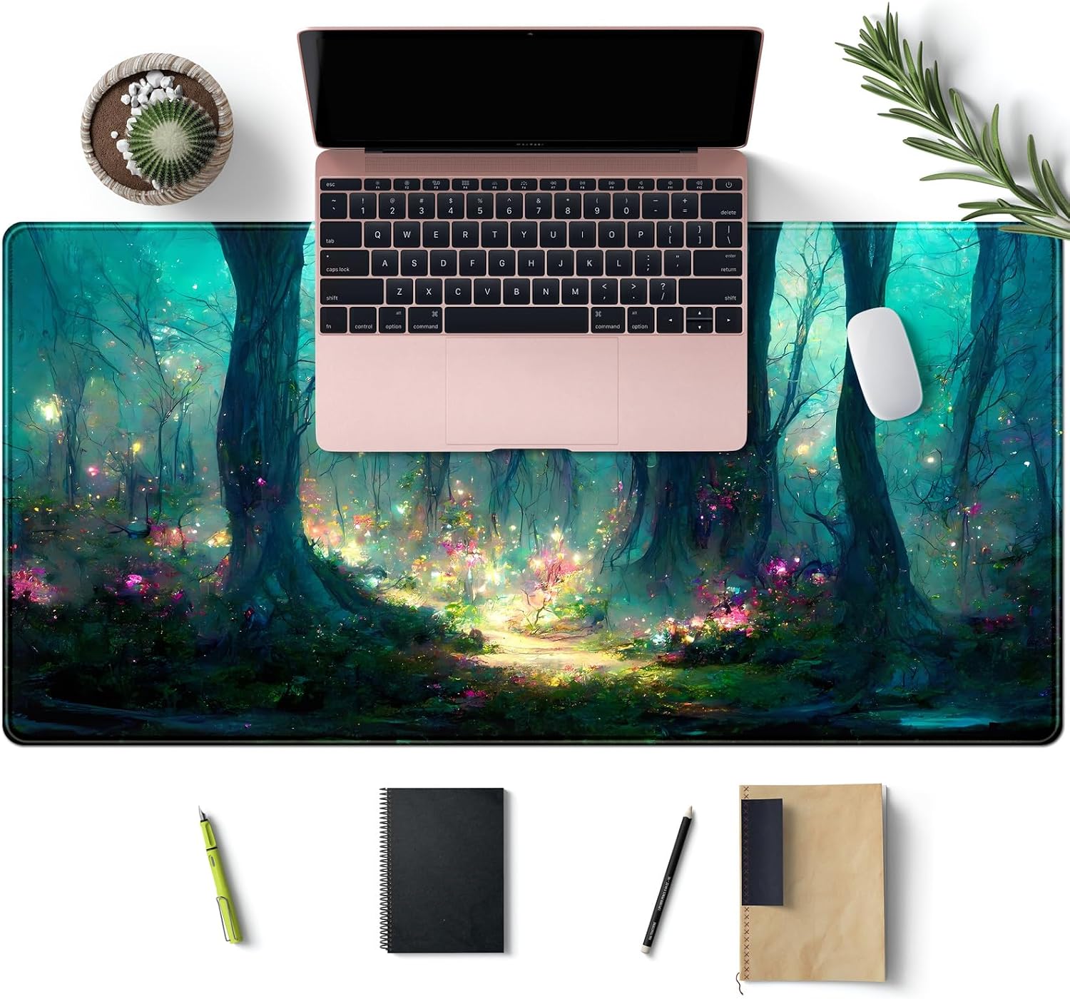 Forest Desk Mat Blue Green Mouse Pad Large Laptop Computer Keyboard Mouse Mat Gaming Mousepad XXL 31.5''X 15.7'' Deskpad Deskmat Cute Desk Pad