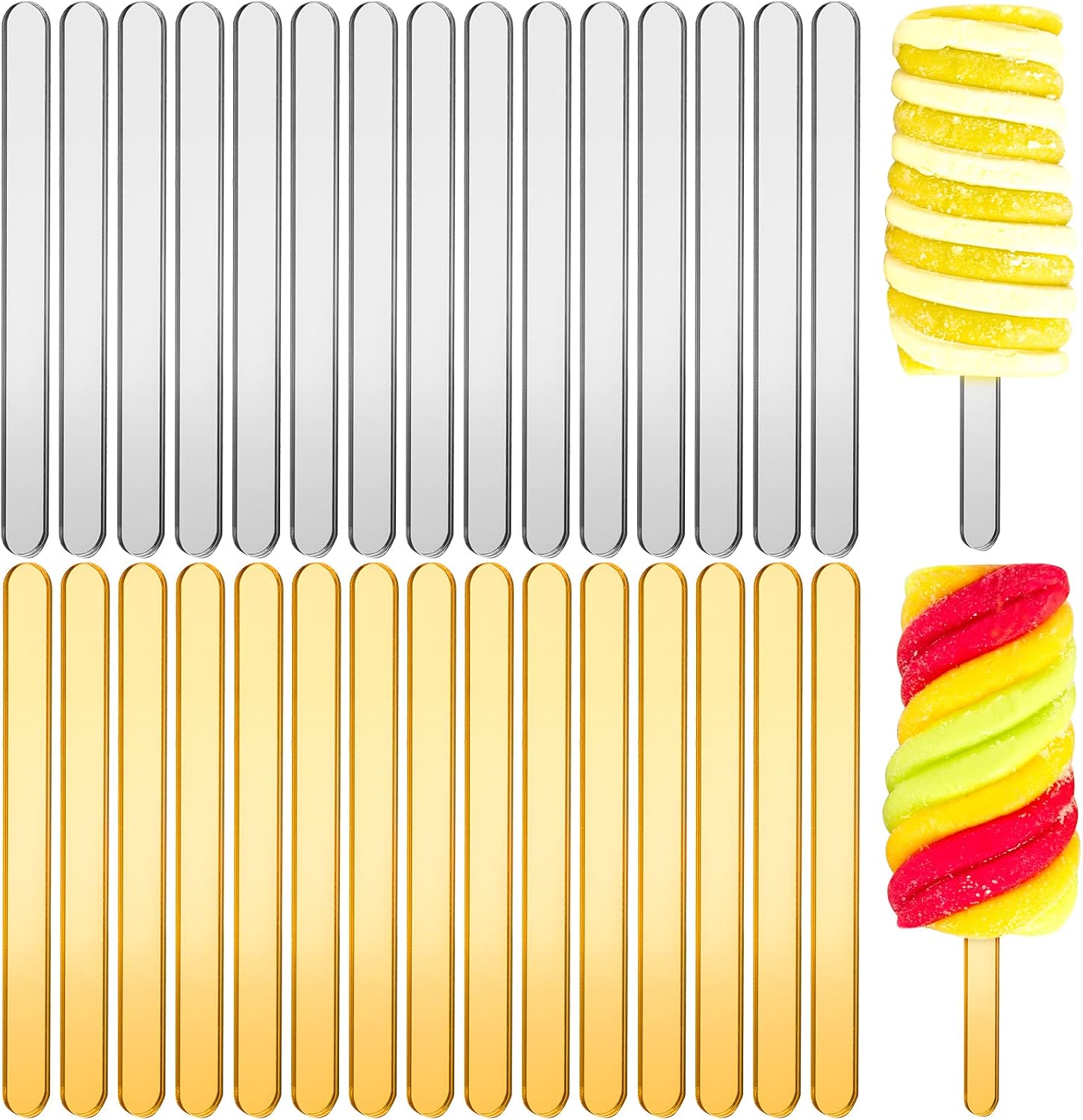 30 Pcs Reusable Acrylic Cakesicle Sticks, 6 Inches, Gold, Silver