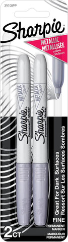 Sharpie Metallic Permanent Markers, Fine Point, Silver, 2 Count - For Black Paper or Dark Surfaces, Arts & Crafts, Posters