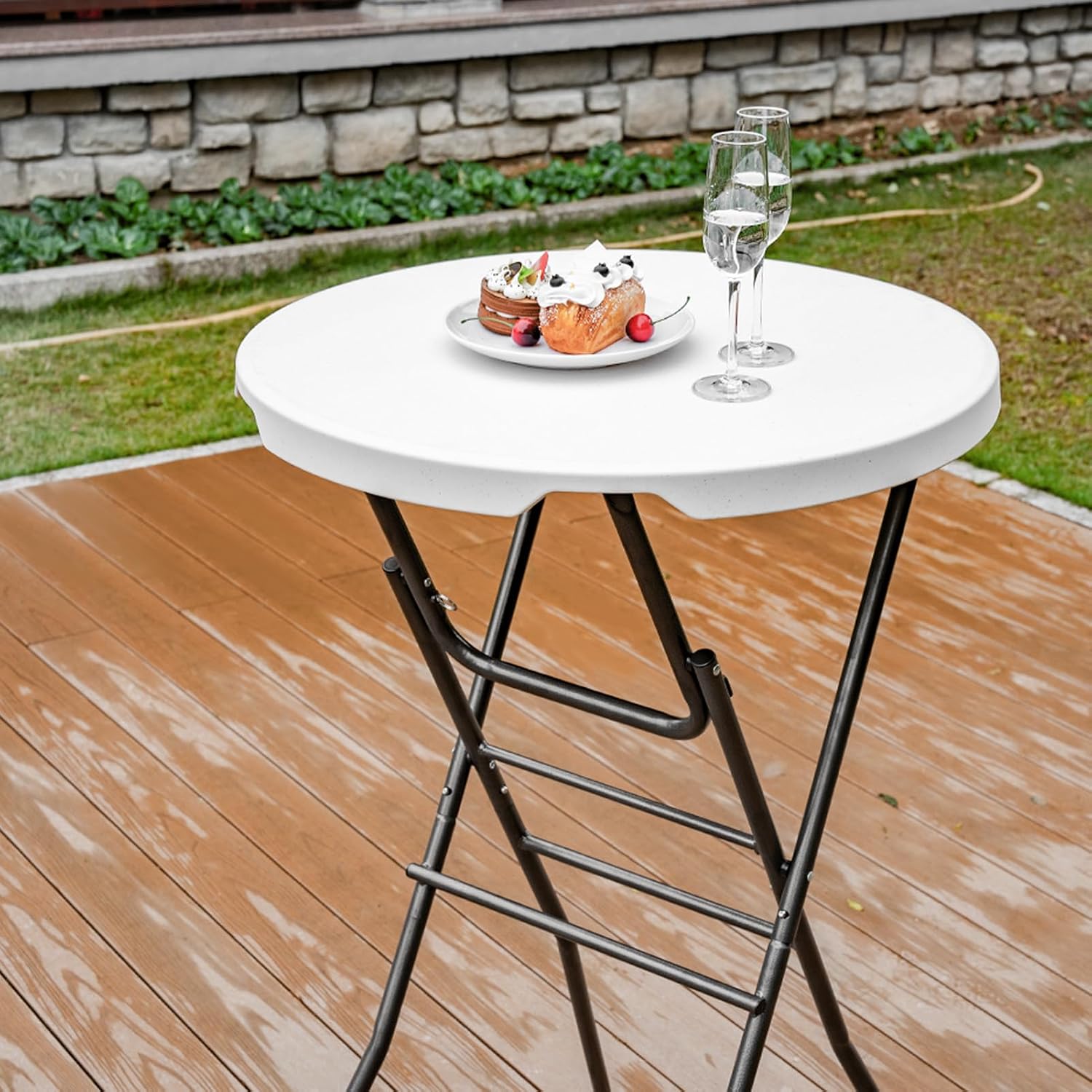 pollilar Cocktail Table 28in Bar Height Folding High Top Table White