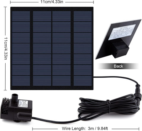 Solar Fountain Pump Kit with Separate Solar Panel, 1.8 W Upgraded Solar Water Pump with 9.84FT Cable & 4 Nozzles Solar Water Fountain for Bird Bath,Pond, Patio Garden Water Pump with Built-in Filter