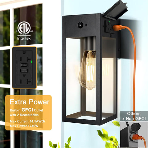 Porch Lights with GFCI Outlet, 2-Pack Motion Sensor Outdoor Lights