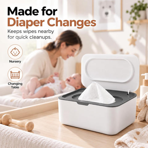 2 Pack Wipes Dispenser, Wipe Holder for Baby & Adult, Seposeve Refillable Wipe Container, Keeps Wipes Fresh, One-Handed Operation. Non-Slip, Easy Open/Close Wipes Pouch Case(2 Grey)