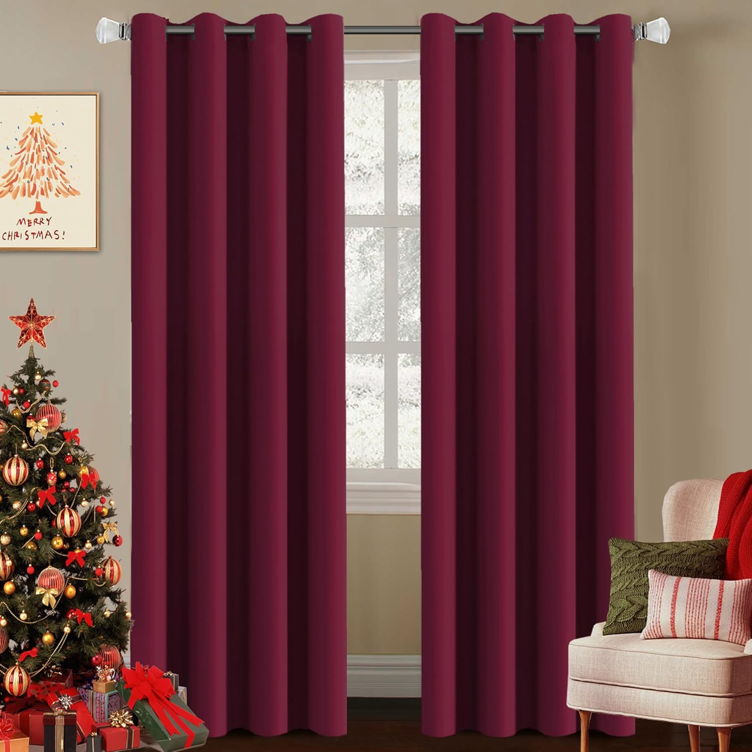 H.VERSAILTEX Burgundy Red Blackout Draperies Curtains Thermal Insulated Window Treatment Extra Long Decorative Curtains for Thanksgiving Day & Christmas Decor(Set of 2,52 by 108 - Inch,Burgundy)