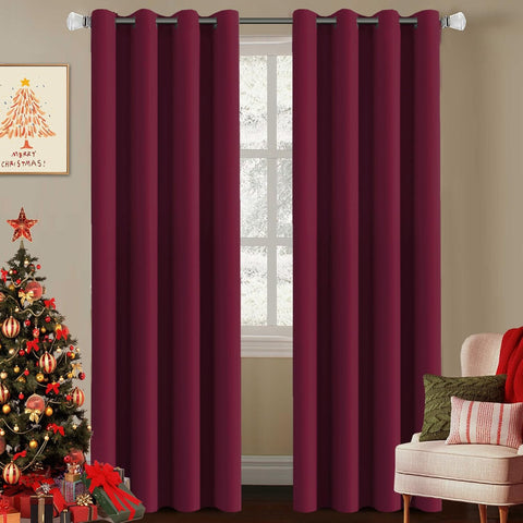 H.VERSAILTEX Burgundy Red Blackout Draperies Curtains Thermal Insulated Window Treatment Extra Long Decorative Curtains for Thanksgiving Day & Christmas Decor(Set of 2,52 by 108 - Inch,Burgundy)