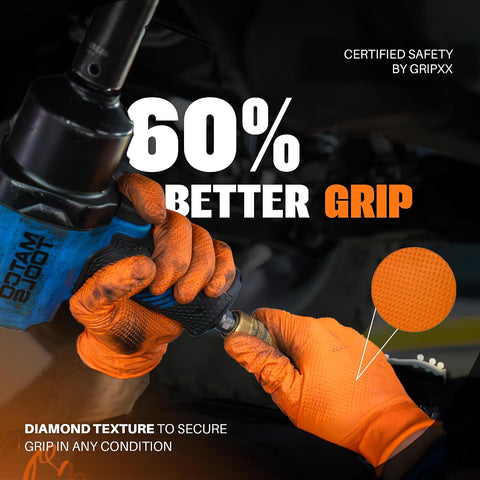 GRIPXX Herkules Grip Heavy Duty 8Mil Nitrile Gloves,3D Raised Diamond Texture-Latex & Powder Free-Industrial, Mechanic