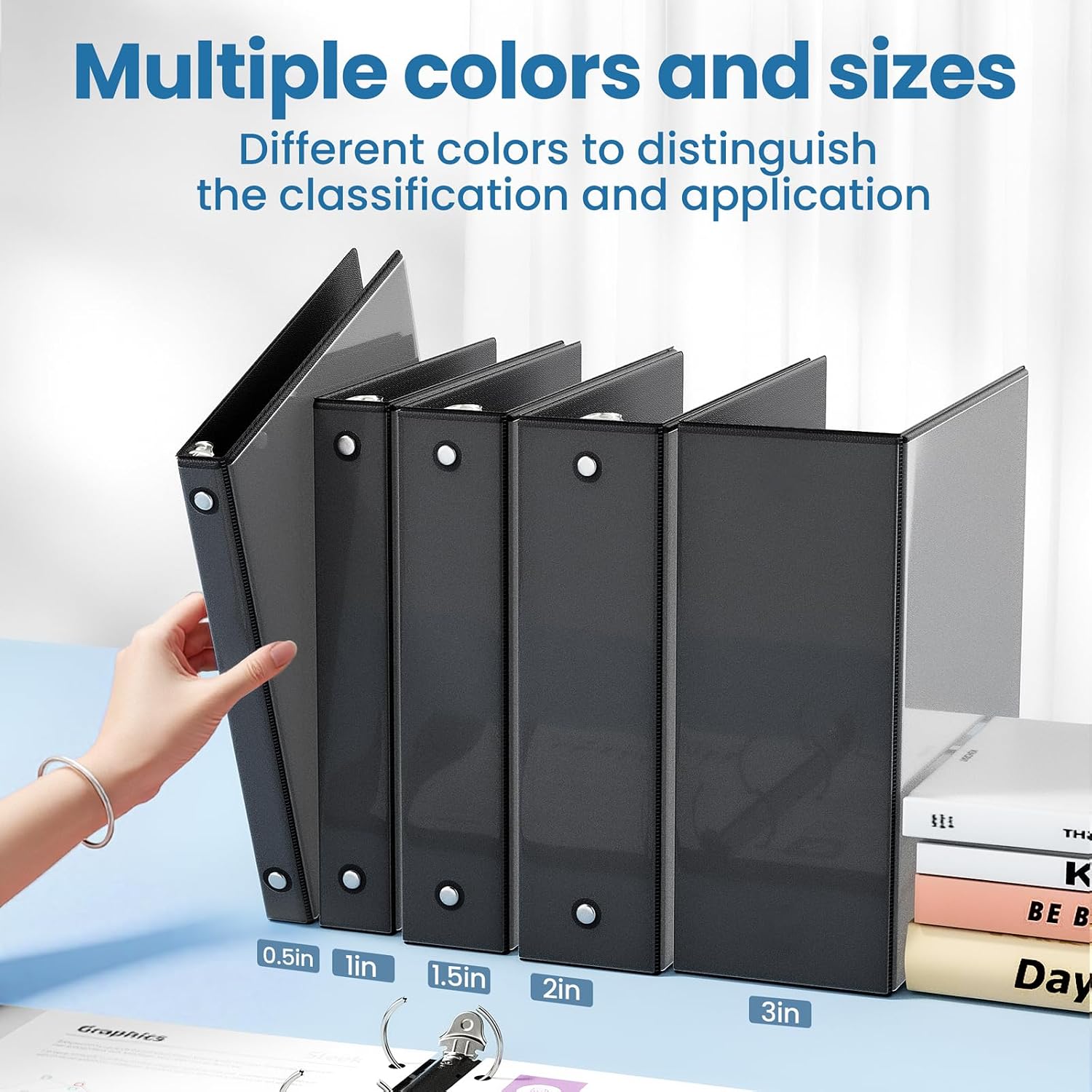 SUNEE 3 Ring Binders 1 Inch 12 Pack, Clear View Three Ring PVC-Free (Fit 8.5x11 Inches) for School or Office Supplies, Black