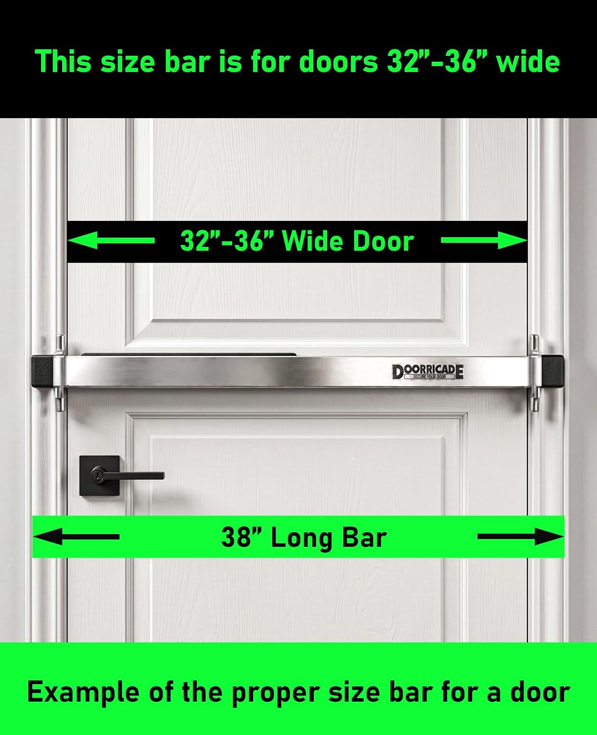 Doorricade Security Bar - Fits an Inward Opening Door 32-36" Wide-Silver