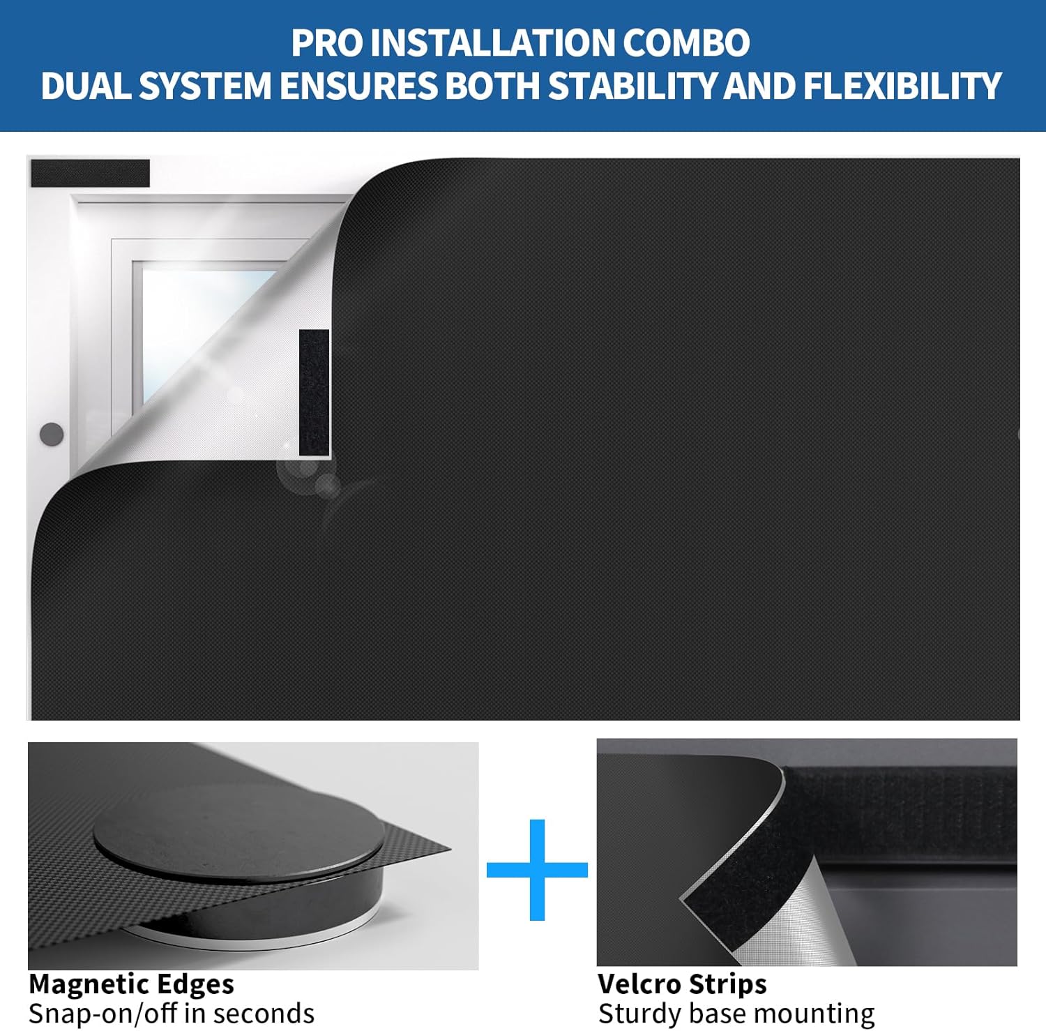BKSAI 100% Blackout Window Cover, Portable Magnetic Black Out Curtains for Window, Black Out Shades No Drill Cuttable Blackout Blinds for Bedroom, RV, Nursery, Media Room, 39x57 inch, 2Pack
