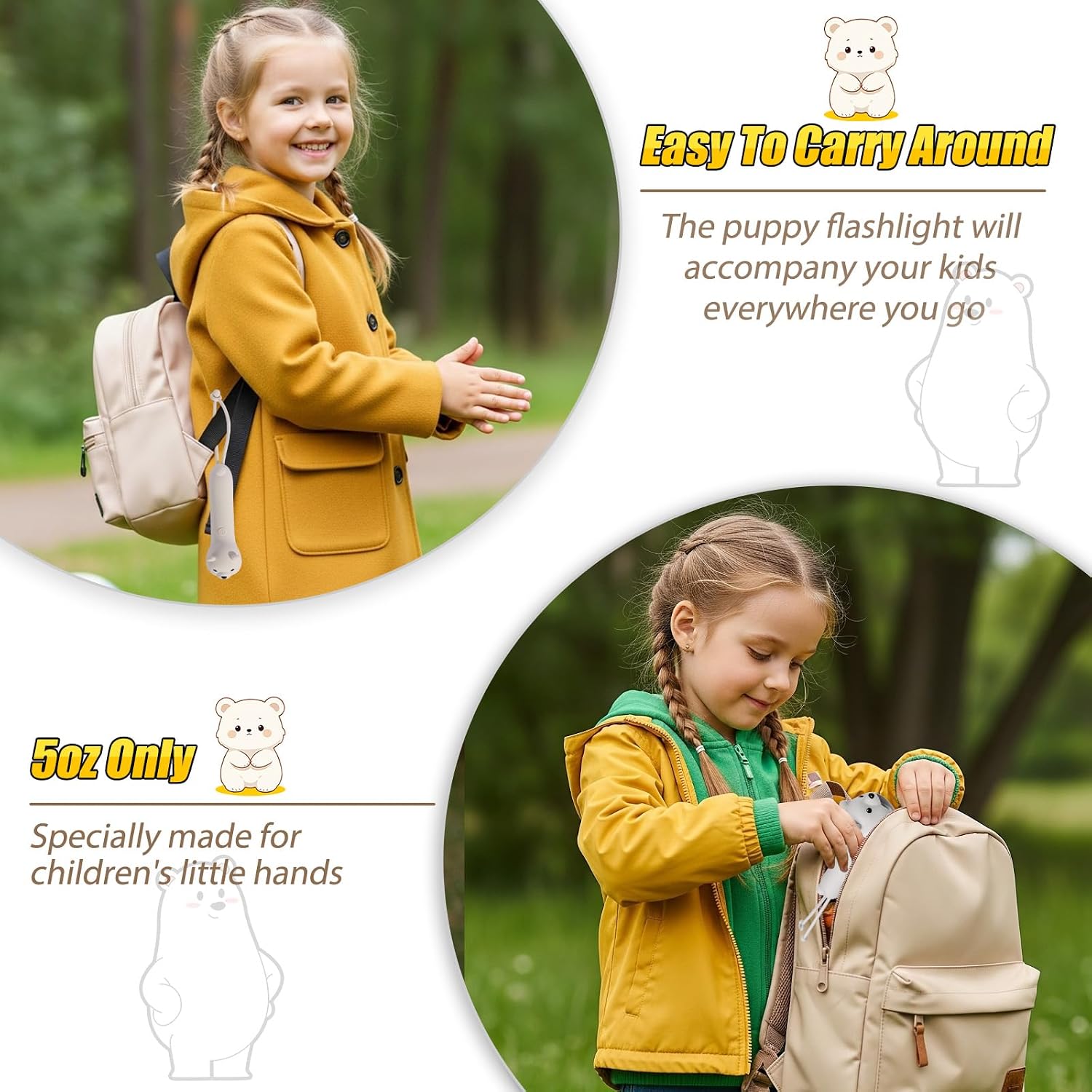 Teprewes Polar Bear Outdoor Kid's Flashlight Rechargeable, Led Flashlight, Fun and Lightweight Flashlight Suitable for Camping and Outdoor Exploration,Christmas Birthday Gift