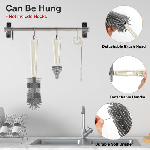 6 in 1 Baby Bottle Brush Set,Bottle Cleaner Brush Kit with Silicone Bottle Brush,Drying Rack,Nipple Brush,Straw Brush,Soap Dispenser&Storage Box,Portable Baby Essentials for Home&Travel