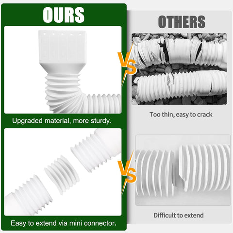 2 Pack Rain Gutter Downspout Extensions, Upgraded Flexible Drain Down Spout Extender for Rain Water Drainage, Each Extendable from 20" to 66", Combine to 10 ft with Connector(White)