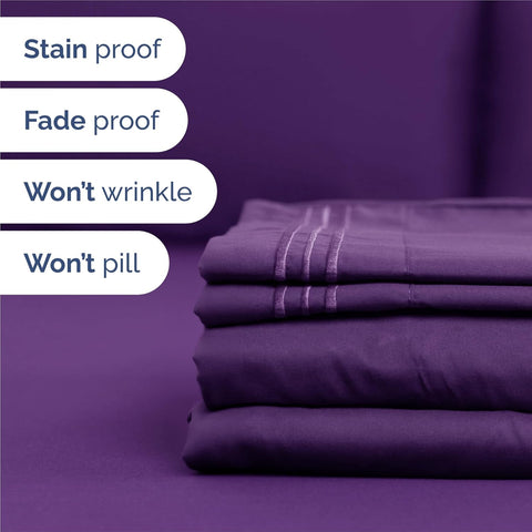 King Size 4 Piece Sheet Set - Comfy Breathable & Cooling Sheets - Purple