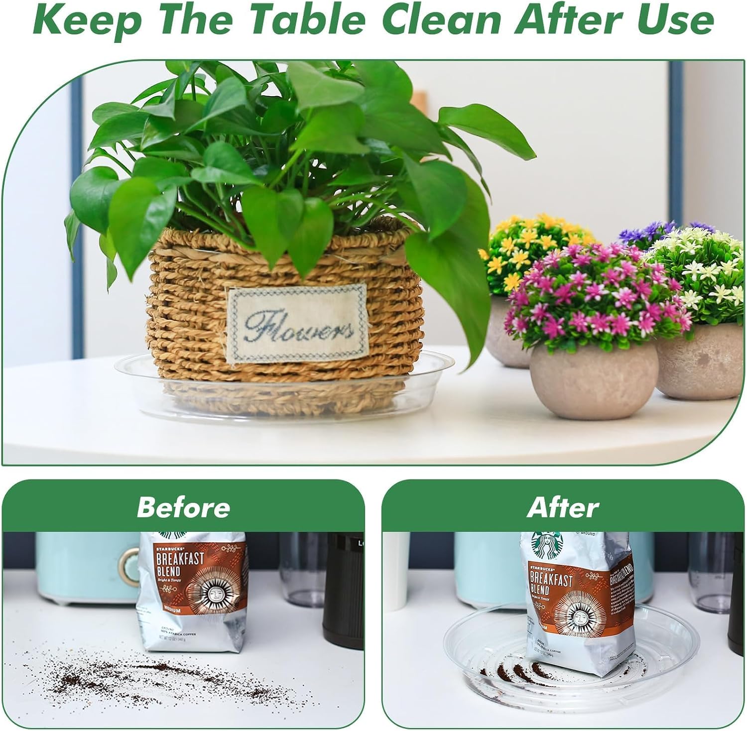 20 Pack Clear Plastic Plant Saucer 8 Inch Drip Trays Small Plant Plate Dish for Indoor Flower Pots and Planters, Bulk
