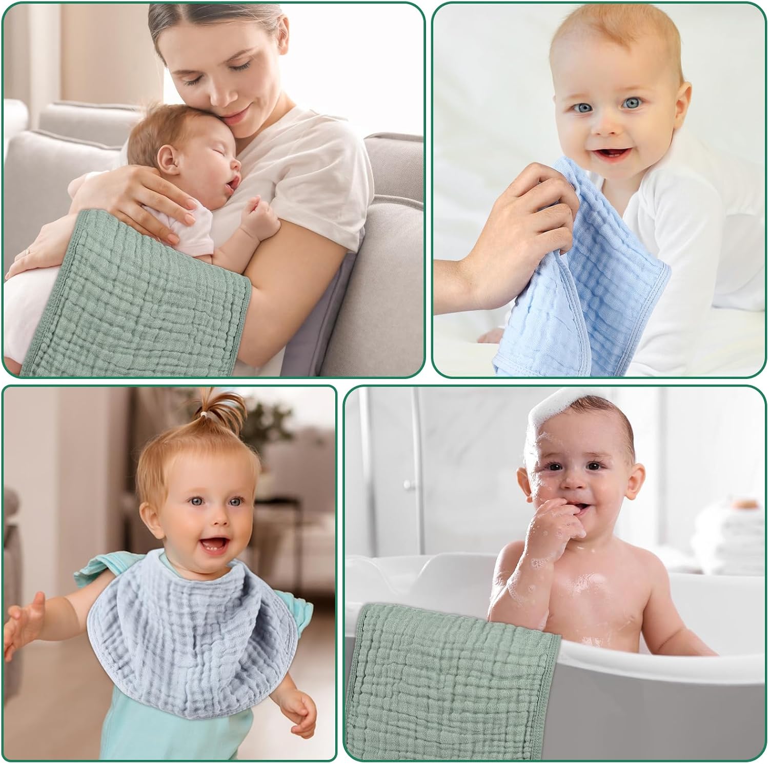 Synrroe 10 Pack Muslin Burp Cloths, 20x10Inch, 10 Mixed Colors, Soft Absorbent Baby Burping Rags