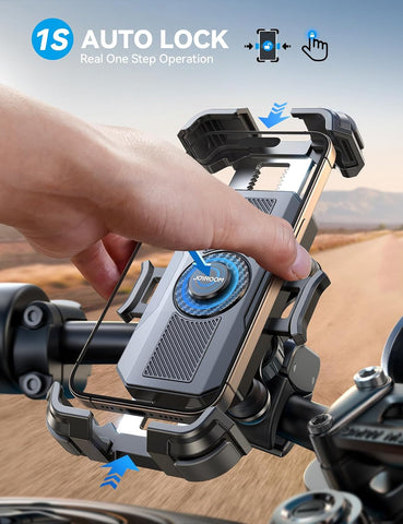 JOYROOM Motorcycle Phone Mount Holder - [Dual Vibration Dampener] 150mph Anti-Shock Phone Holder for Motorcycle [Upgrade Handlebar Clamp] - Bicycle Bike Phone Holder Mount for 4.7-7" Cell Phones