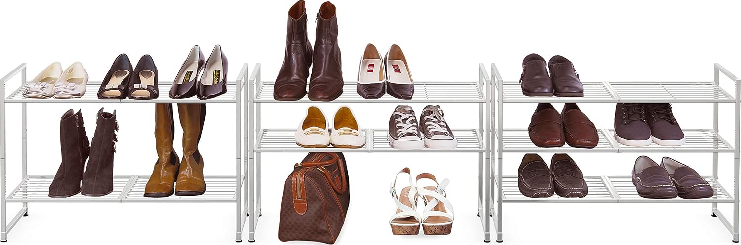 Simple Houseware 3-Tier Stackable Wired Grid Shoe Rack, Silver