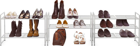 Simple Houseware 3-Tier Stackable Wired Grid Shoe Rack, Silver