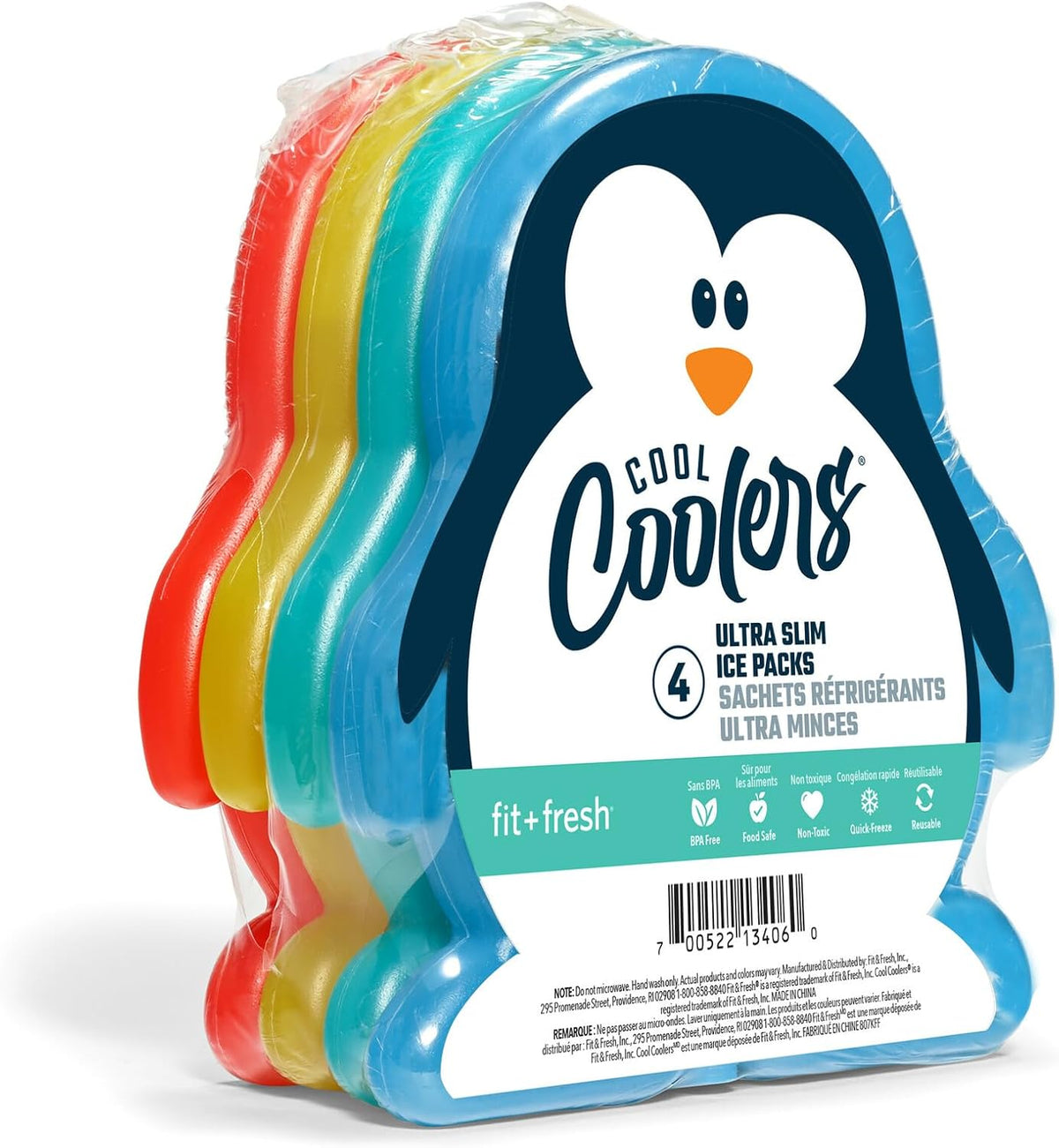Cool Coolers by Fit & Fresh Reusable Kids Lunch Box Ice Packs, 4pk