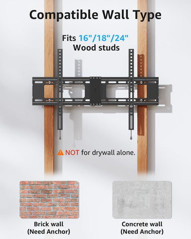 MOUNTUP TV Wall Mount Tilting TV Mount Bracket for Most 37-82 Inch Flat Screen/Curved Low Profile Wall Mount Saving Space Max VESA 600x400mm Hold up to 132 lbs Fit 16" 18" 24" Stud
