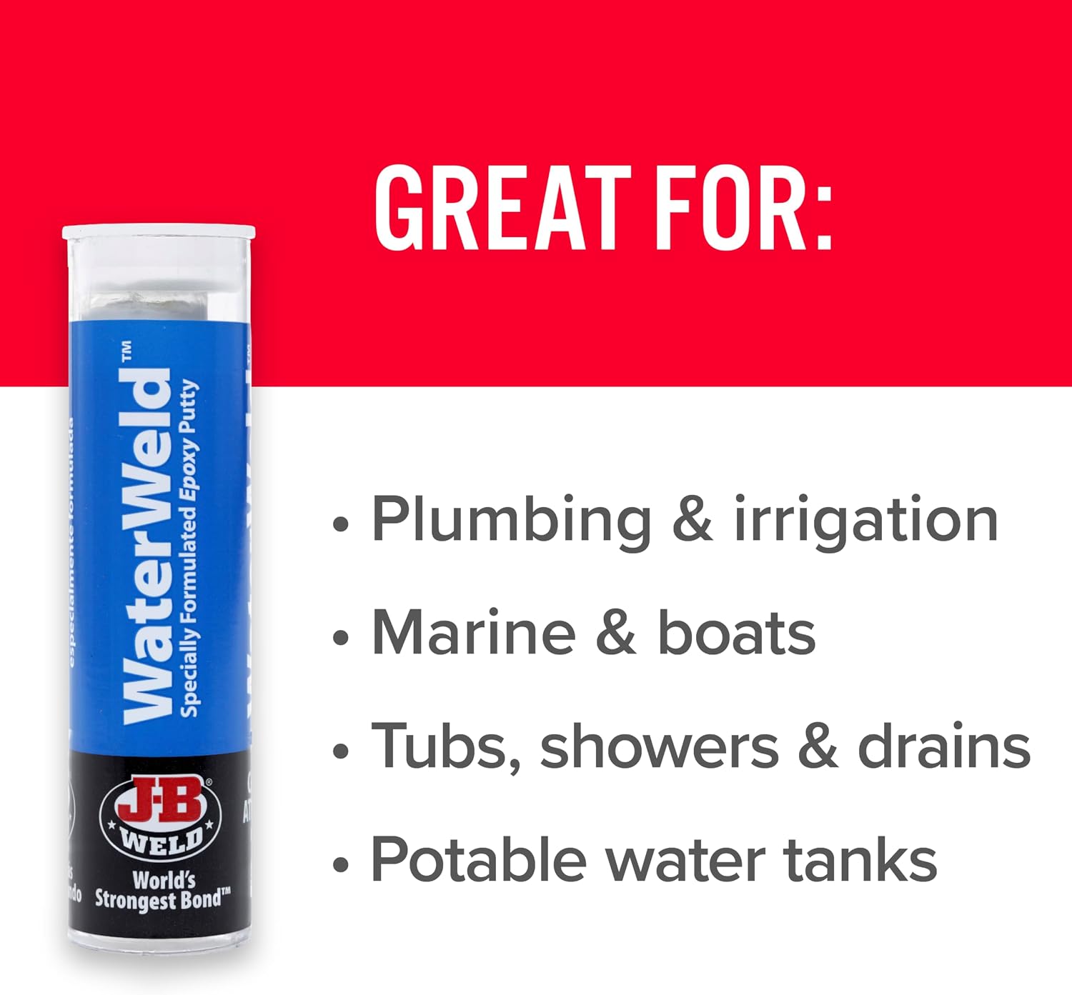 J-B Weld WaterWeld, 1 Hour Cure, Epoxy Putty Stick - 2 Pack, Off-White (8277-2)