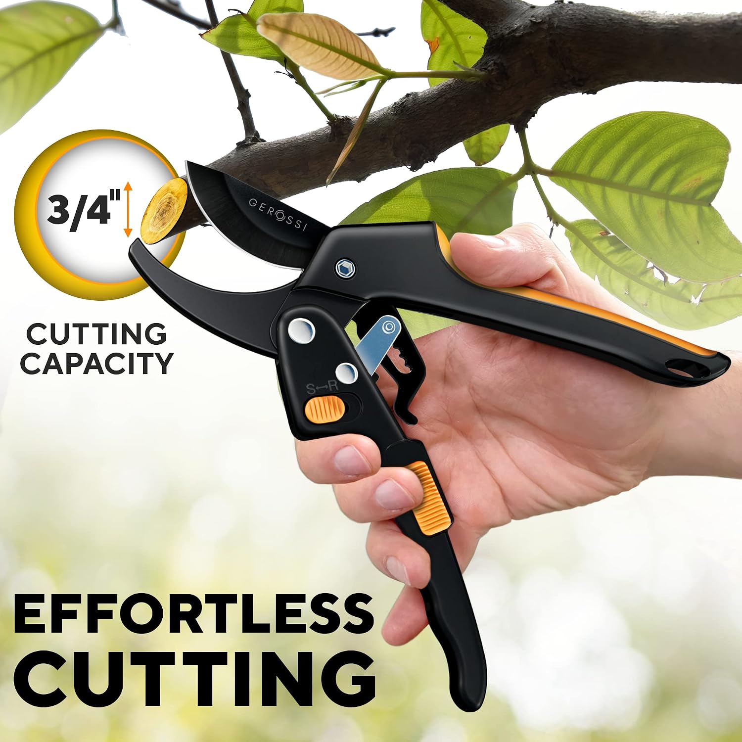 Gerossi Ratchet Pruning Shears Heavy Duty, Hand Pruners for Gardening