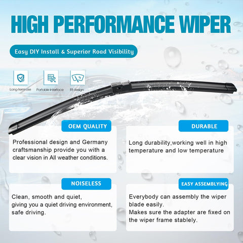 OEM Windshield Wiper Blades Replacement for BMW X3 2011 2012 2013 2014 2015 2016 2017, All Weather Original Factory Quality Front & Rear Wipers Set 26"+20"+13" (Pack of 3)
