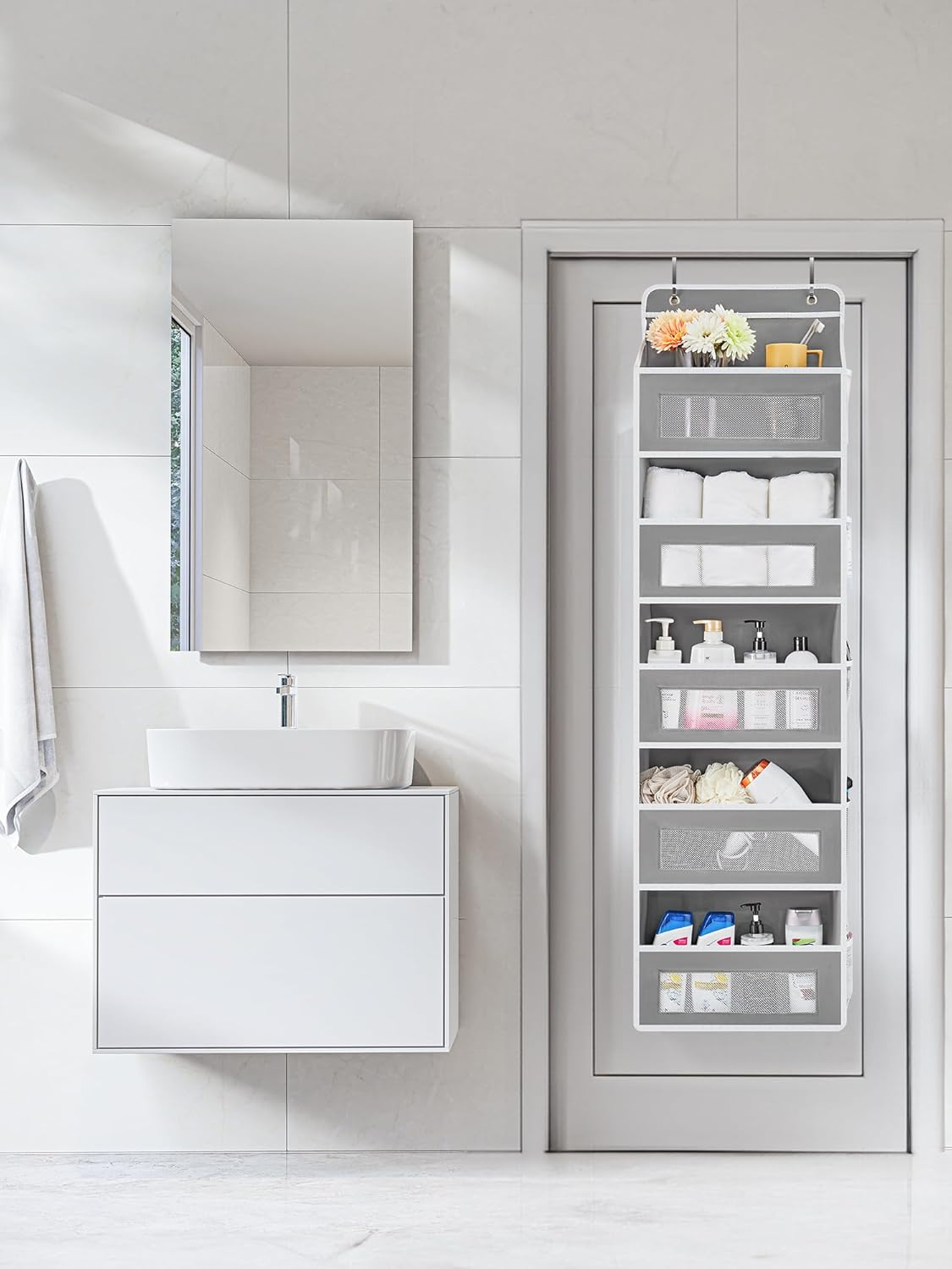 JARLINK Over the Door Organizer for Bedroom, Pantry, Bathroom, 5 Shelf Grey