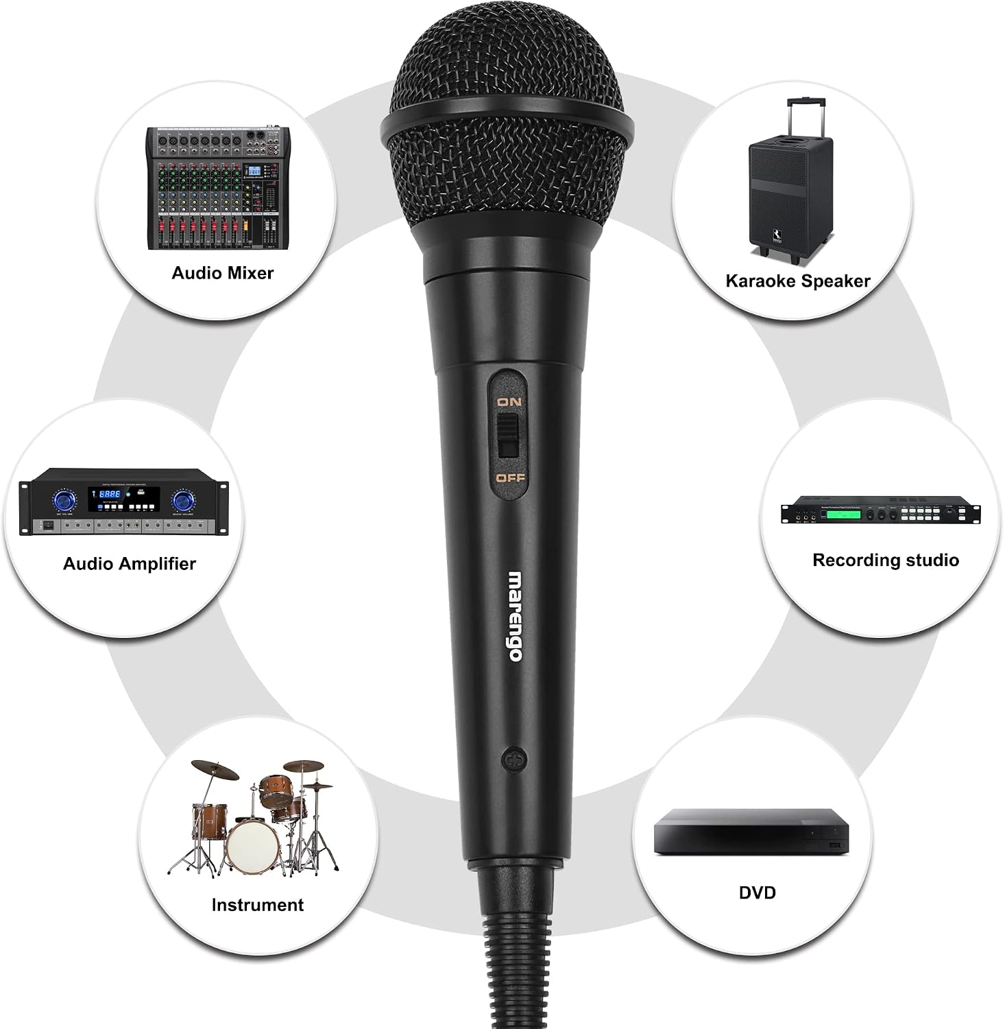 Marengo Handheld Wired Microphone, Cardioid Dynamic Vocal Mic with 13ft Cable and ON/Off Switch, Ideally Suited for Speakers, Karaoke Singing Machine, Amp, Mixer