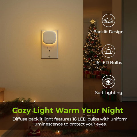 AUVON Plug-in LED Backlit Night Light, Motion & Dusk to Dawn Sensor, 2-Pack