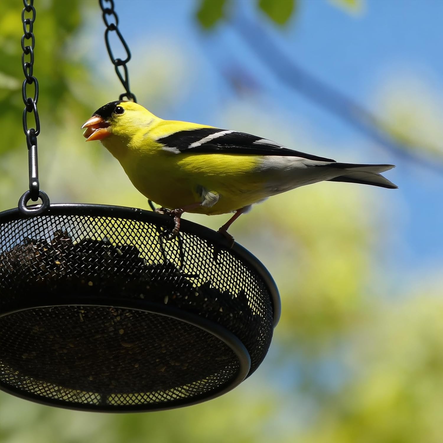 Bird Feeder, Hanging Bird Feeders for Outdoors Metal Mesh Birdfeeder Tray