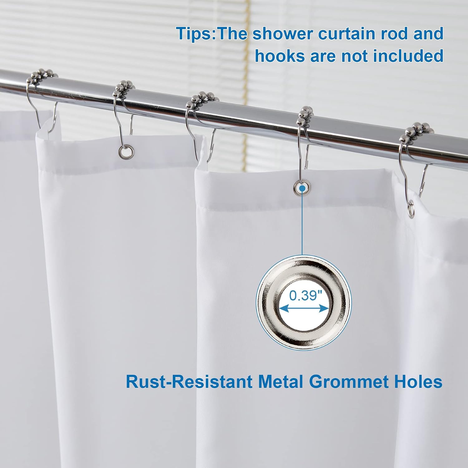 Amazer White Long Shower Curtain Liner Washable, 72 x 78 Inches, Fabric Shower Liner with 2 Bottom Stones, Waterproof 2-in-1 Shower Curtain and Liner, 12 Grommet Holes, Hotel Quality, White