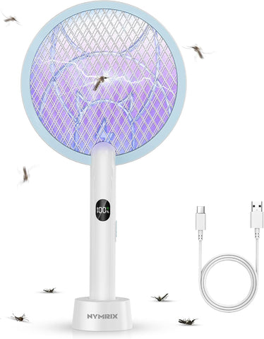 Nymrix Electric Fly Swatter 4100V Dual Mode Bug Zapper Racket（Blue,1-Pack）