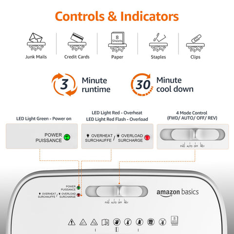 Amazon Basics Crosscut Paper and Credit Card Shredder for Security - 8-Sheet, Heavy Duty, White
