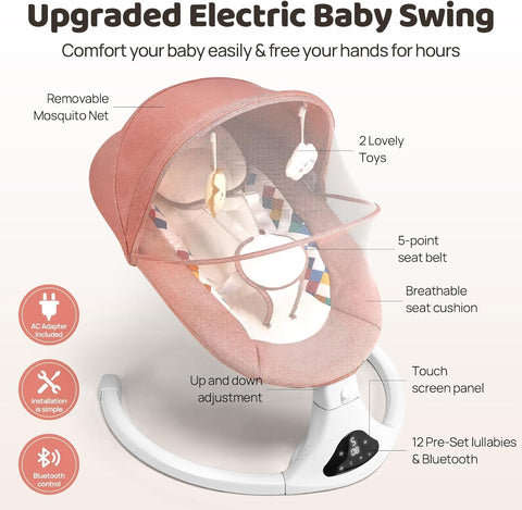 Baby Swings for Infants Remote Control 5-Speed Timer 12 Melodies Pink