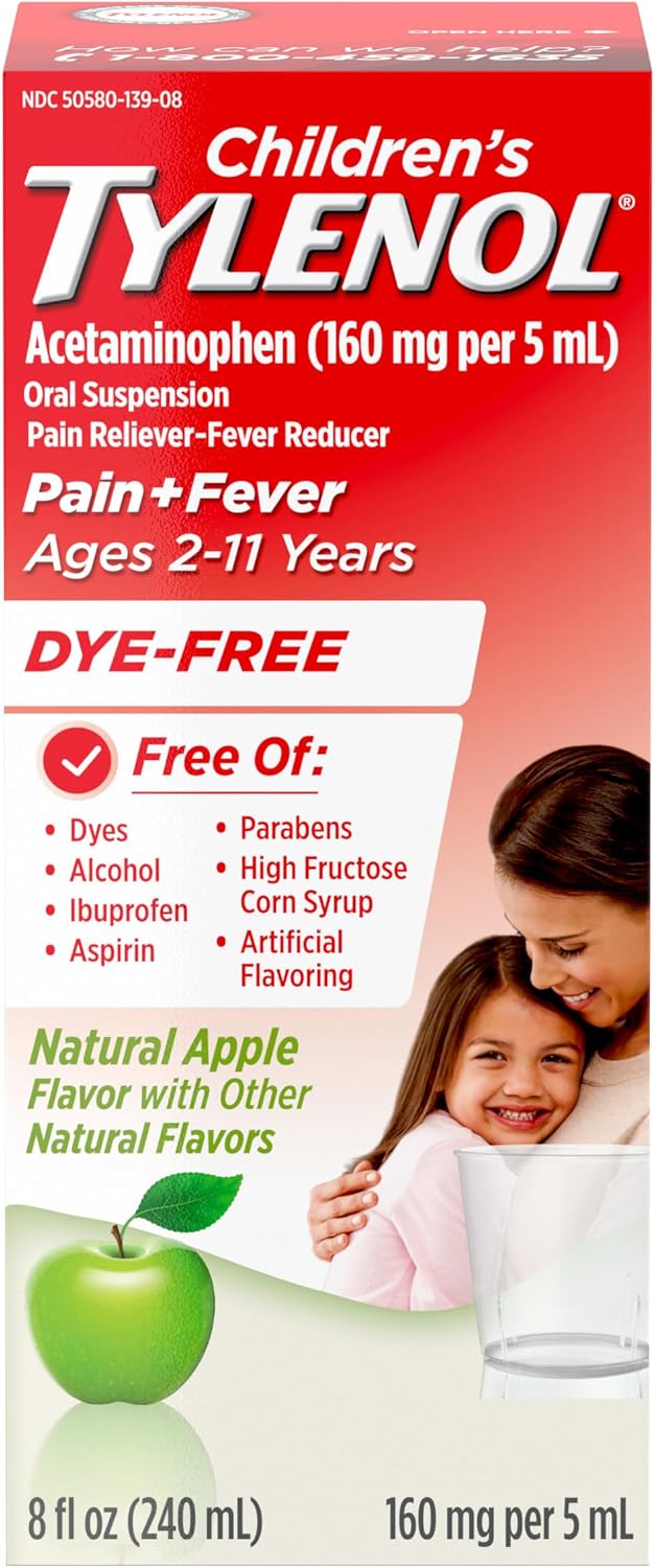 Children's Tylenol Acetaminophen Oral Suspension, Dye-Free, Apple, 8 fl. oz