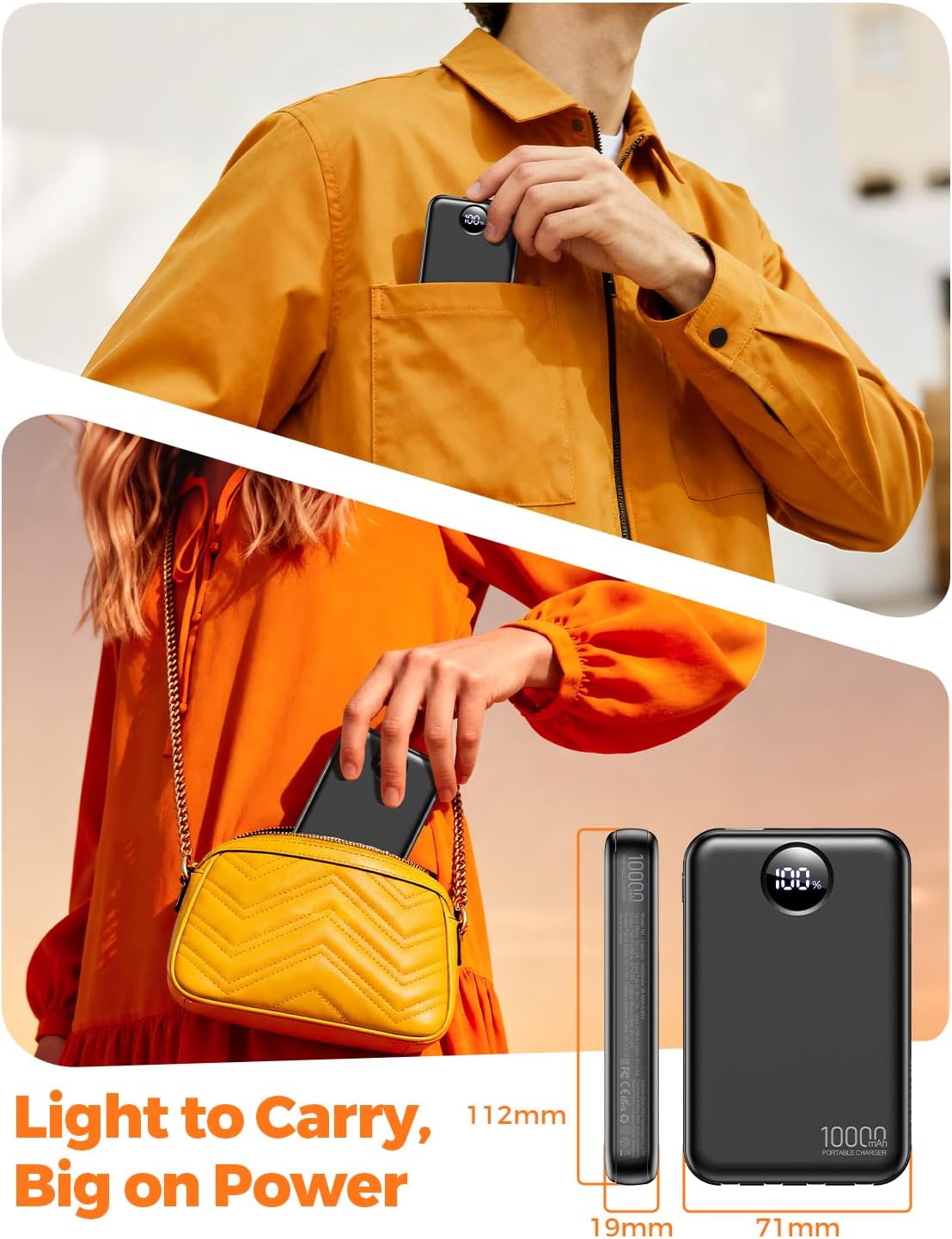 Portable Charger 10000mAh with 4 Built-in Cables 40% Smaller