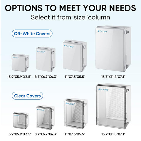 TICONN Outdoor Electrical Box Waterproof, ABS IP67 Junction Box Enclosure