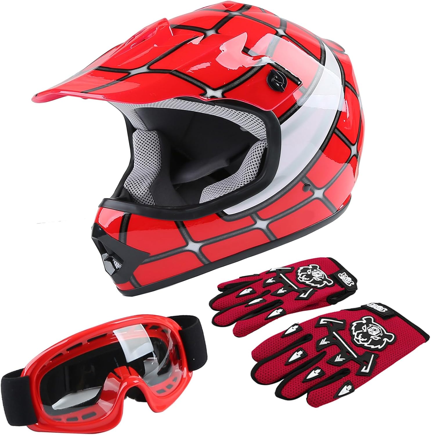 Youth Kids Dirt Bike Helmet Full Face Motocross Red Spider Helmets
