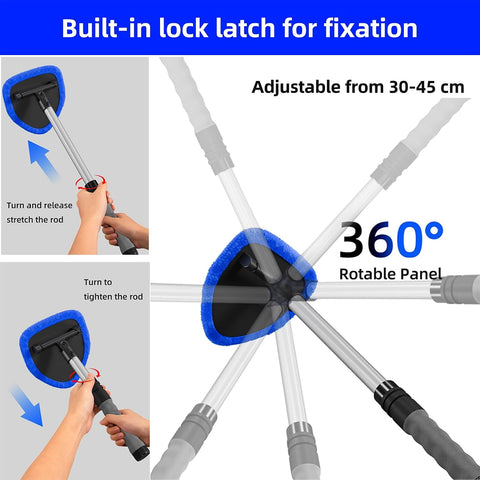 desin Windshield Cleaning Tool, Car Window Cleaner Windshield Cleaner with 4 Reusable and Washable Microfiber Pads and Extendable Handle Auto Inside Glass Wiper Kit