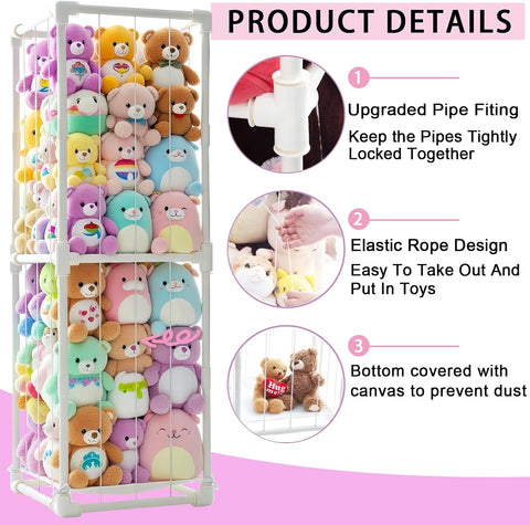 Stuffed Animal Storage Pre-Threaded Bungee Push-Lock Toolless Toy Organizer