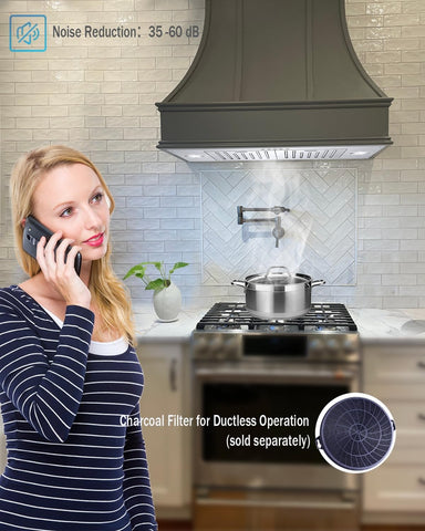 MCBON Range Hood - 36 Inch, 850 CFM, Ducted/Ductless Convertible, 3 Speed, Stainless Steel, Black Hood Vent