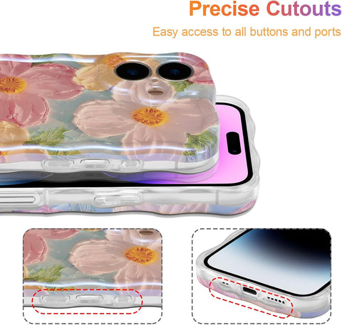 EYZUTAK Case for iPhone 17, Colorful Retro Oil Painting Print Flower, Green