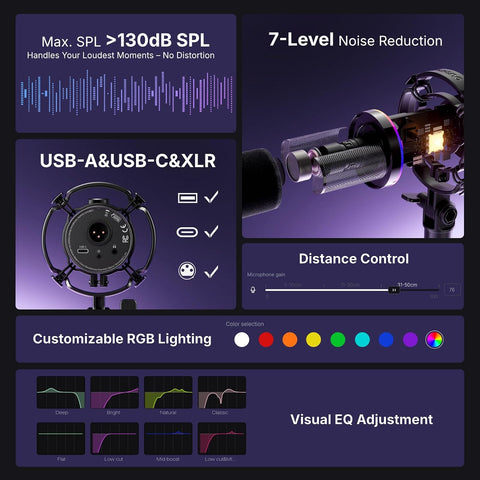 MAONO PD200XS XLR/USB Dynamic Microphone Kit, RGB Gaming Mic with Software