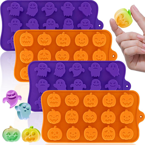 Pumpkin & Ghost Candy Silicone Molds for Halloween Small Chocolate, Wax Melts, Cake Decoration 15 Cavity Food Grade Bpa Free for Kids, Oven Safe DIY Homemade Mould Treat or Trick -4 PCS